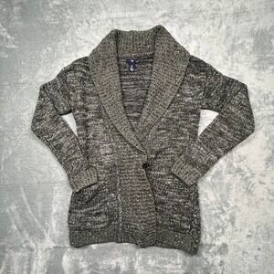 Gap Cardigan Women Small Light Grey Shawl Collar Single Button Marled Sweater